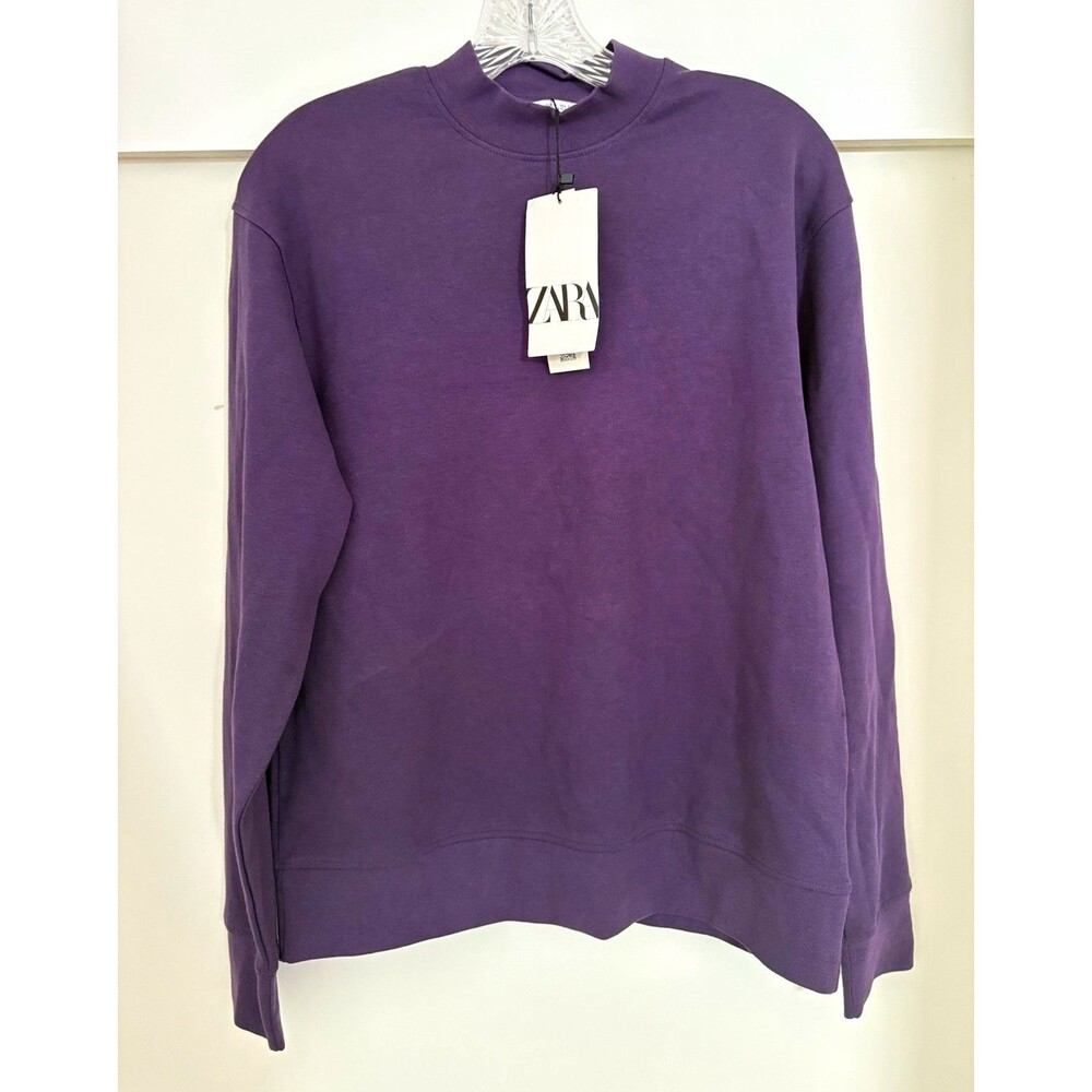 Zara Men’s Purple Solid Crew Neck Pullover Sweatshirt Long Sleeve Size S